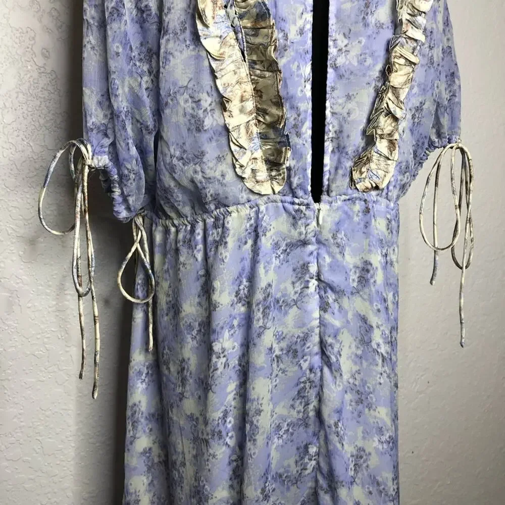 ASOS Design purple white gold floral cottagecore prairie midi dress size 14 NWT